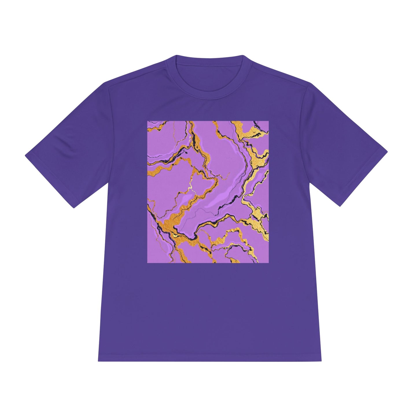 Unisex Moisture-Wicking Tee with Purple and Gold Marble Design - Athletic Shirt, Casual Wear, Fitness Apparel, Summer Style, Gift Idea