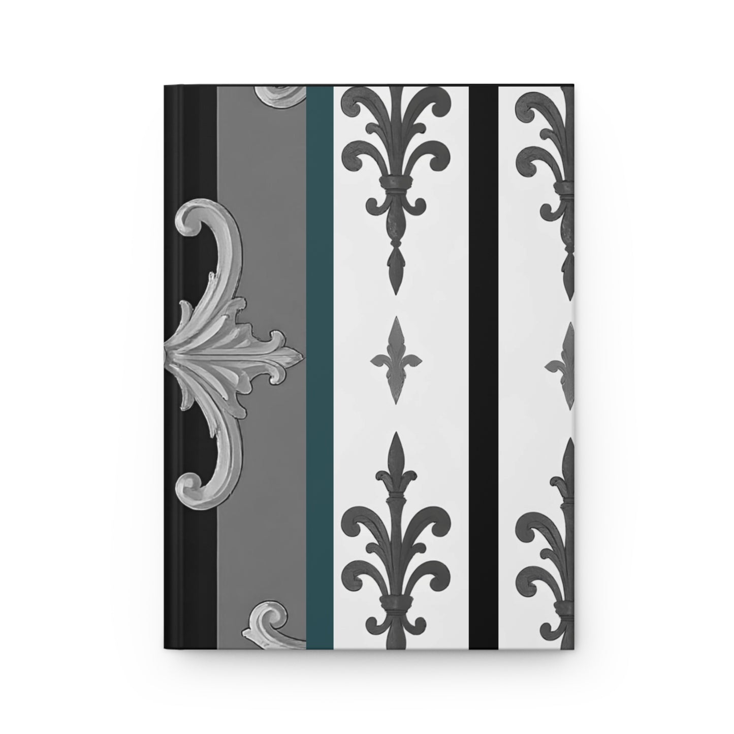 Elegant Floral Motif Hardcover Journal - Stylish Writing Notebook - Striped Minimal Damask