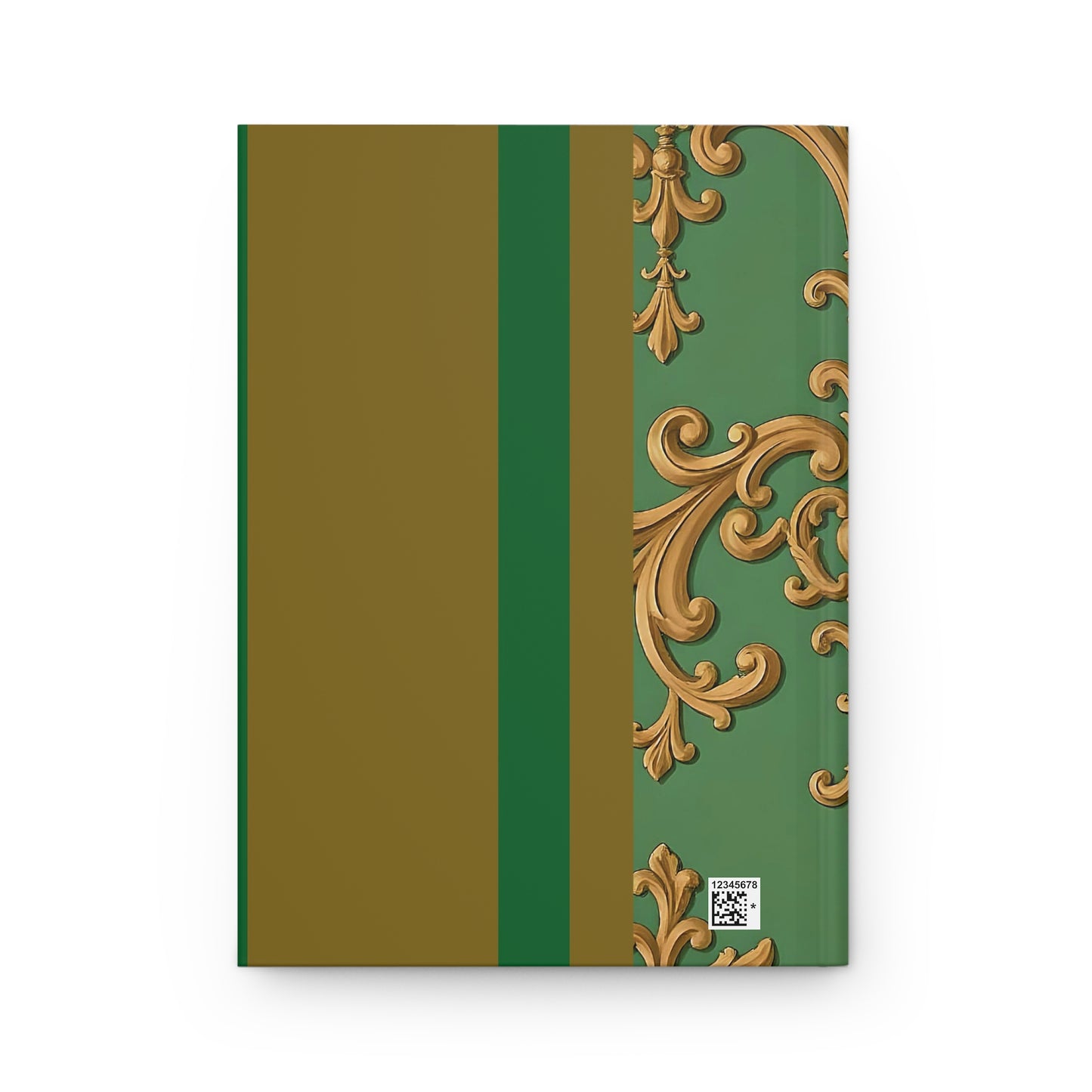 Elegant Designer Hardcover Journal for Note-Taking, Gift for Writers, Journal for Meetings, Classic Style Notebook - Olive Green Striped Rococo