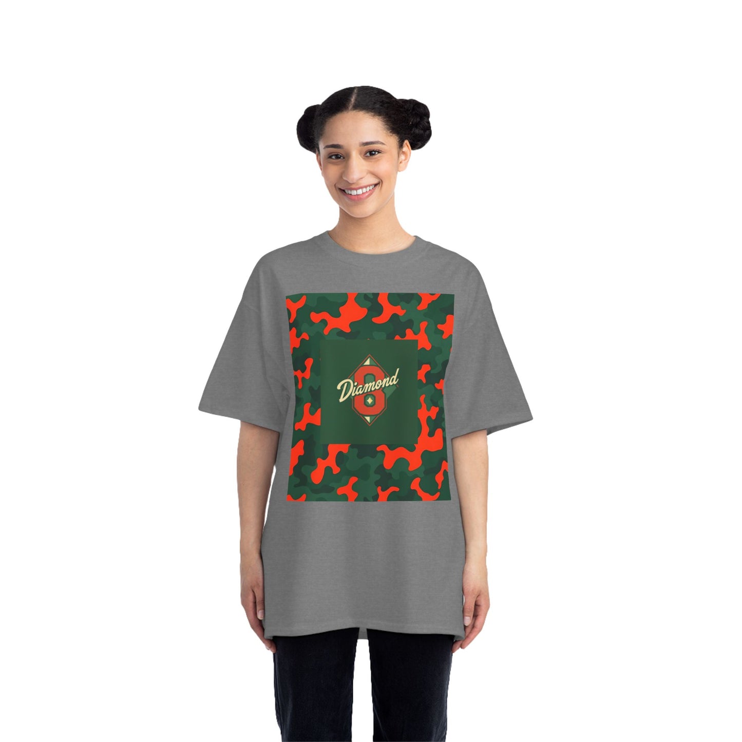 Camo Graphic Tee, Unisex, Trendy Streetwear, Stylish Summer Top, Perfect for Casual Outings - Green & Orange Camo Diamond 8