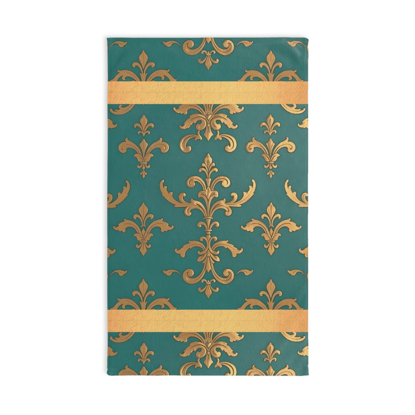 Luxurious Ornate Hand Towel - Elegant Home Décor - Aqua & Gold Damask