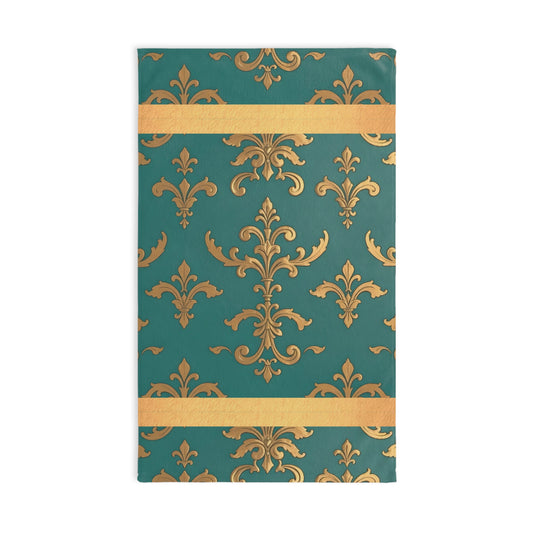 Luxurious Ornate Hand Towel - Elegant Home Décor - Aqua & Gold Damask