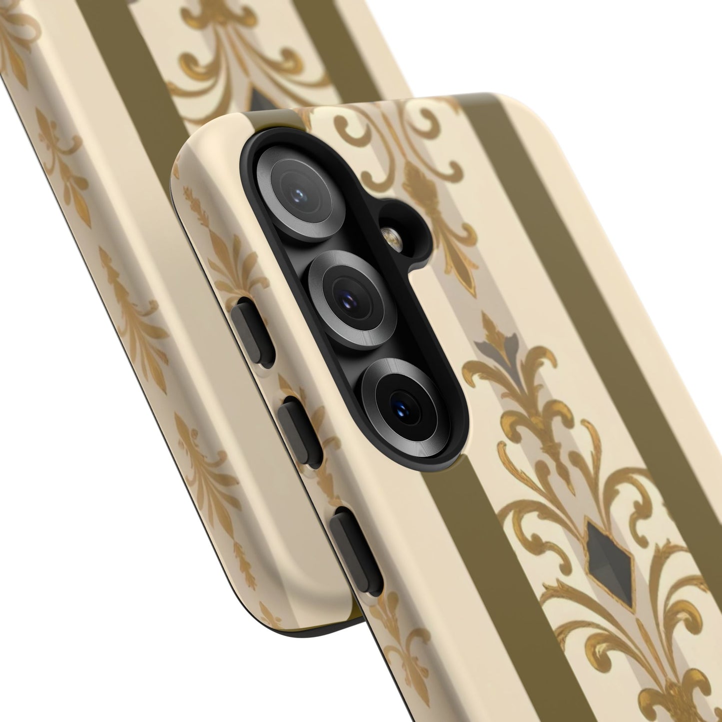 Elegant Floral Motif Phone Case - Tough Cases with Vintage Design - Olive Striped Gold Damask