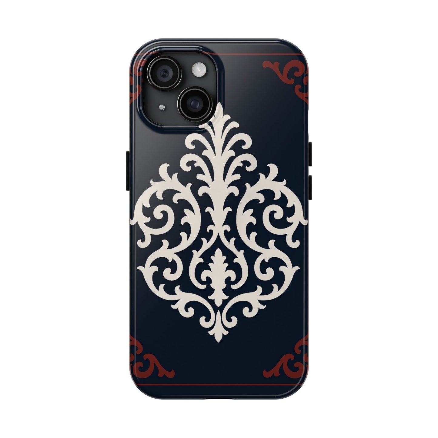 Dusk Blue-Maroon & White Baroque Tough Phone Case — Vintage Scroll Design