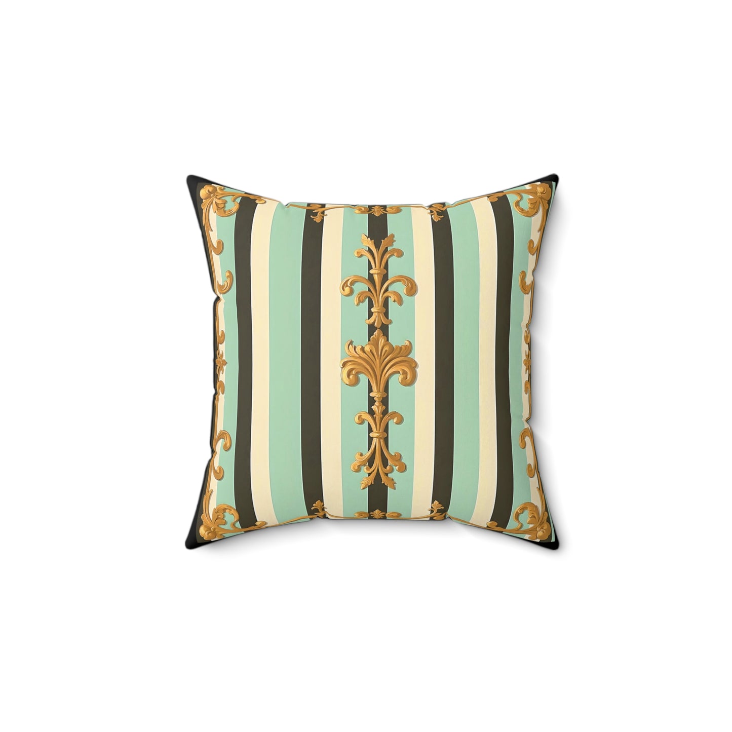 Elegant Striped Decorative Pillow, Home Decor Accent, Living Room Cushion, Pillows for Sofa, Stylish Throw Pillow - Black & Matte Mint Striped Rococo