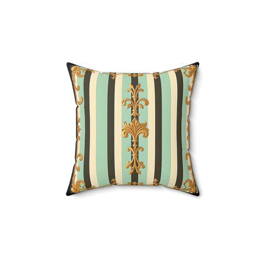 Elegant Striped Decorative Pillow, Home Decor Accent, Living Room Cushion, Pillows for Sofa, Stylish Throw Pillow - Black & Matte Mint Striped Rococo