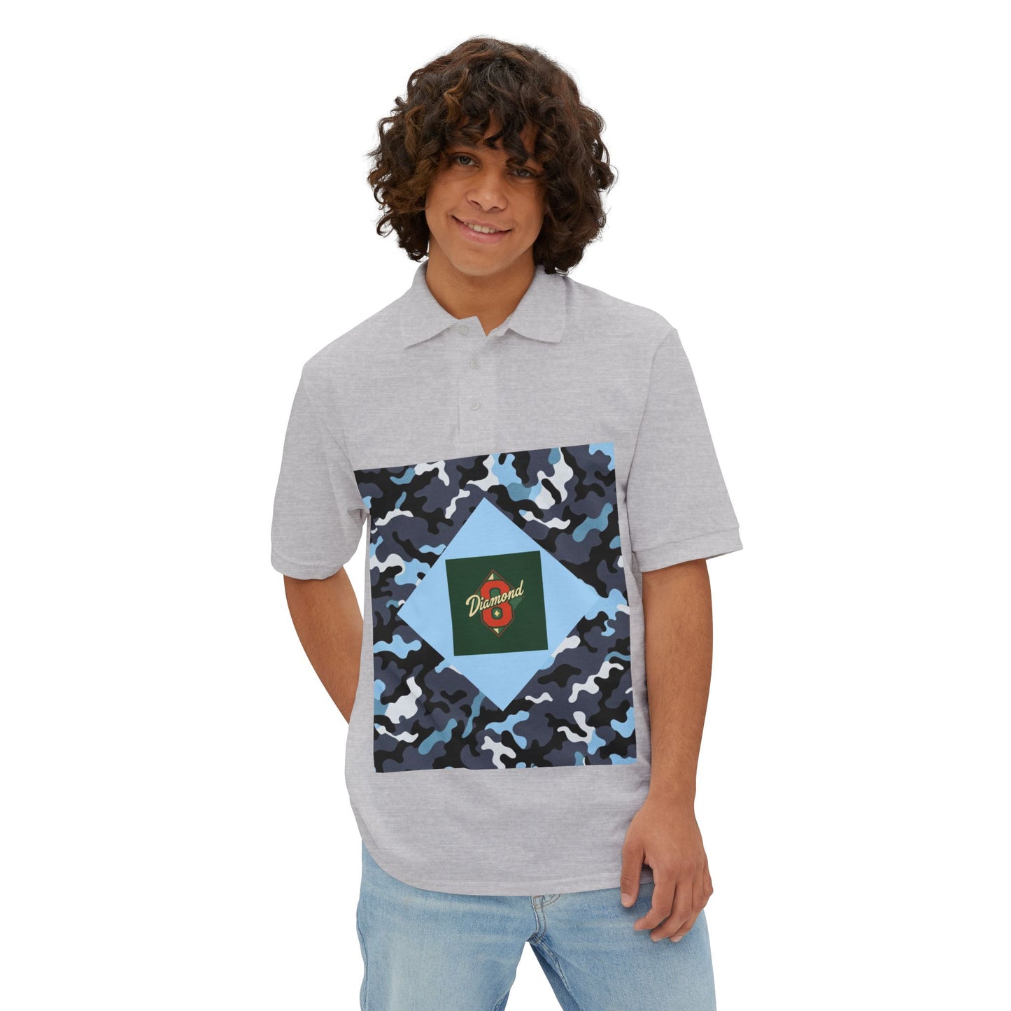 Stylish Men's Piqué Polo Shirt, Casual Wear, Summer Vibes, Golf Outing, Comfortable Fashion, Gift for Him -  Blue Camo Diamond 8