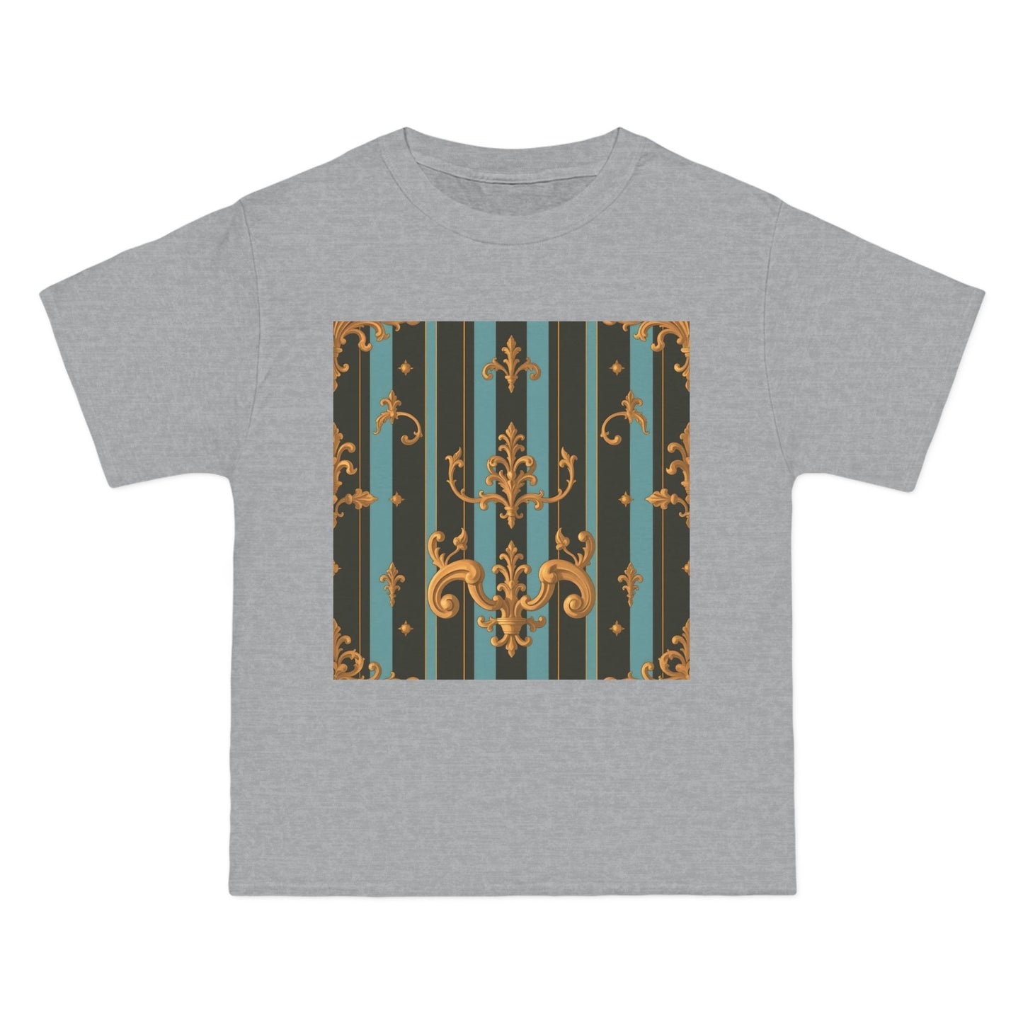 Elegant Vintage Pattern T-Shirt, Stylish Tee for Everyday Wear, Retro Design Shirt, Perfect Gift for Art Lovers - Black & Turquoise Striped Baroque