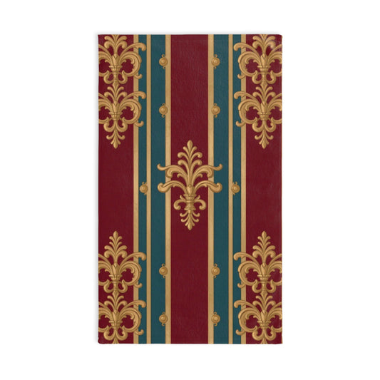 Elegant Vintage Floral Hand Towel - Decorative Kitchen Towel, Bathroom Towel, Gift for Home, Hostess Gift - Burgundy Striped Gold Baroque