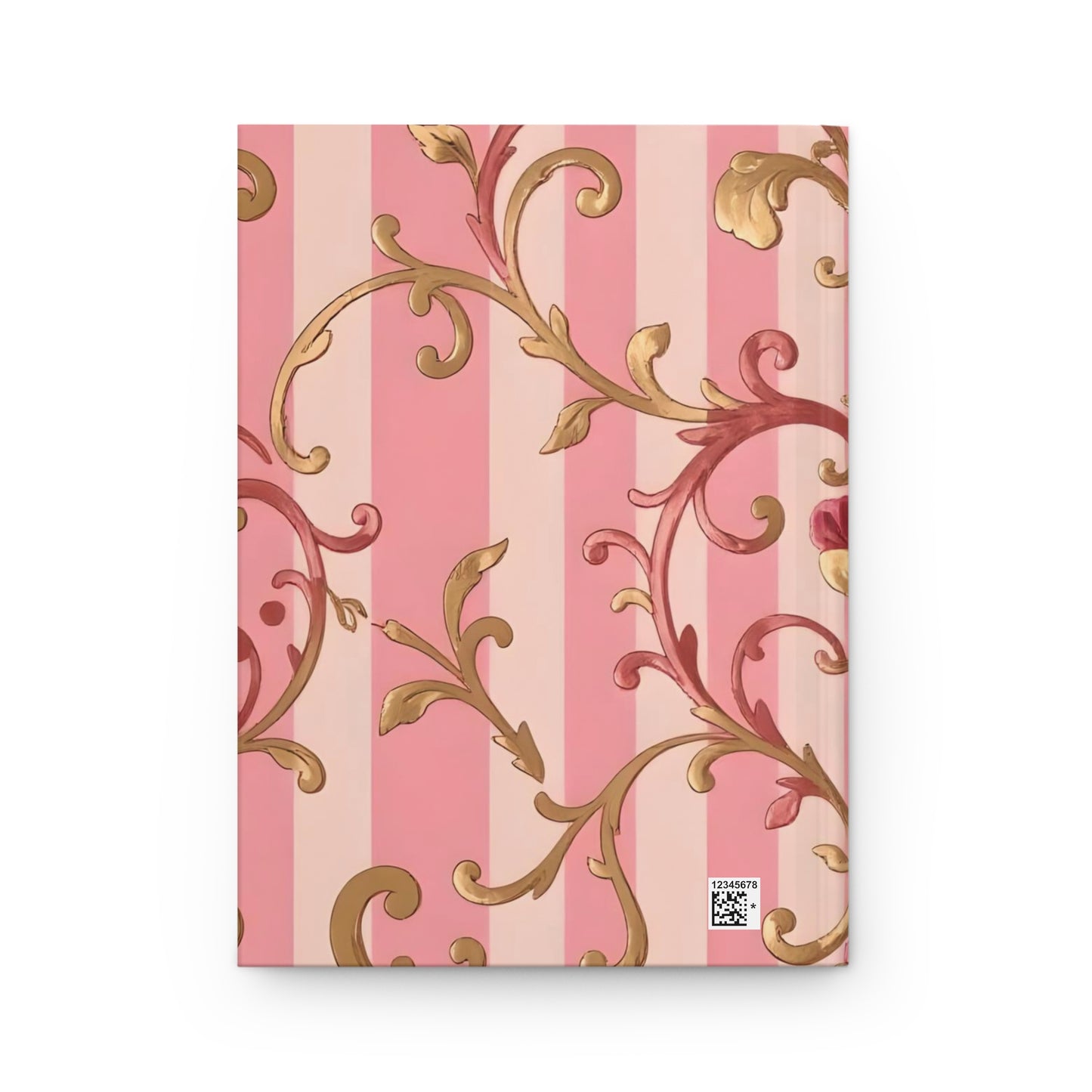 Elegant Floral Motif Hardcover Journal - Stylish Writing Notebook - Pink Striped Rose Gold Damask