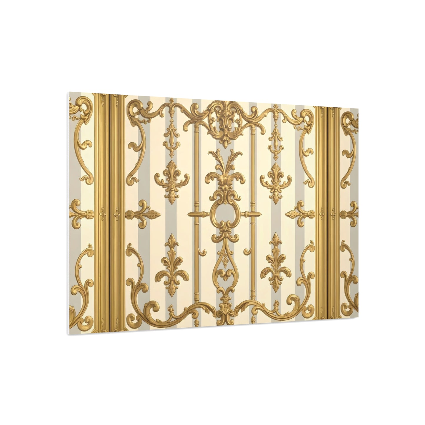 Elegant Ornate Foam Board Art - Luxury Wall Décor, Home Decoration, Versatile Display Board - Matte Gray & Cream Striped Gold Baroque