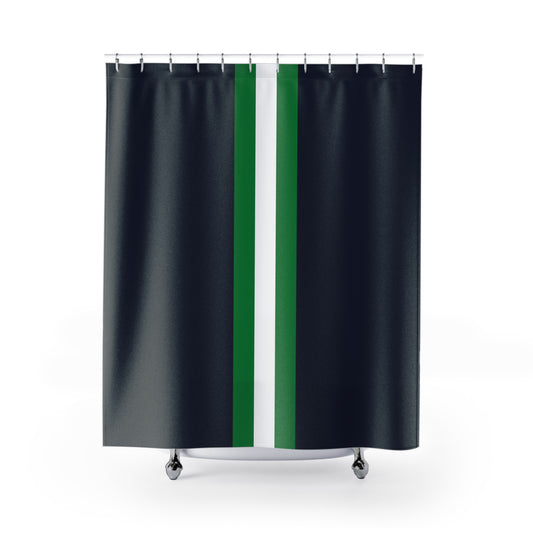 Lunar Midnight & Green-White Striped Modern Striped Shower Curtain, Chic Bathroom Decor, Fresh Stripe Design, Minimalist Home Grooming