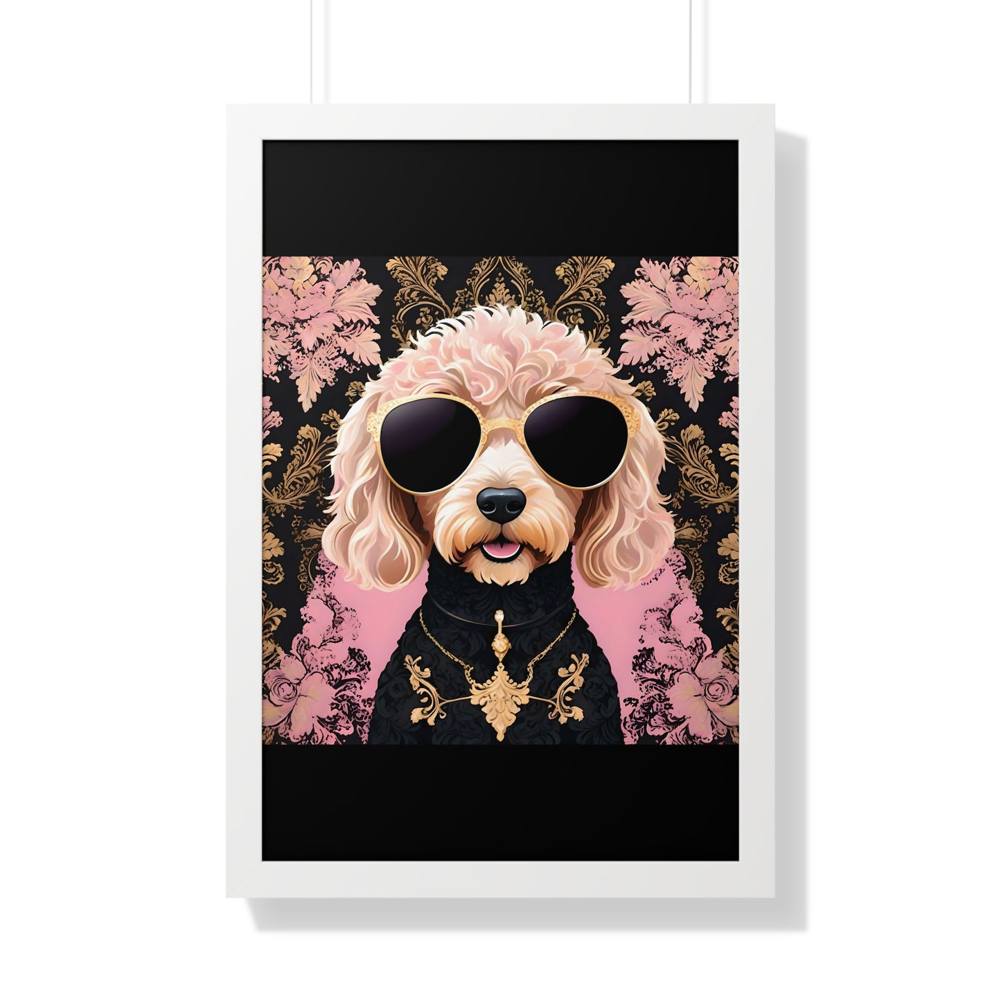 Vertical Poster - Golden Doodle in Damask and Shades - Wall Art - Kid Friendly