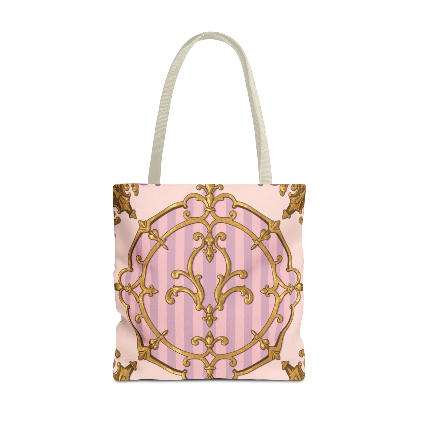 Elegant Lavender & Alabaster Striped Gold Baroque Tote Bag - Stylish Fabric Shopping Bag, Chic Purse, Gift for Her, Summer Outings
