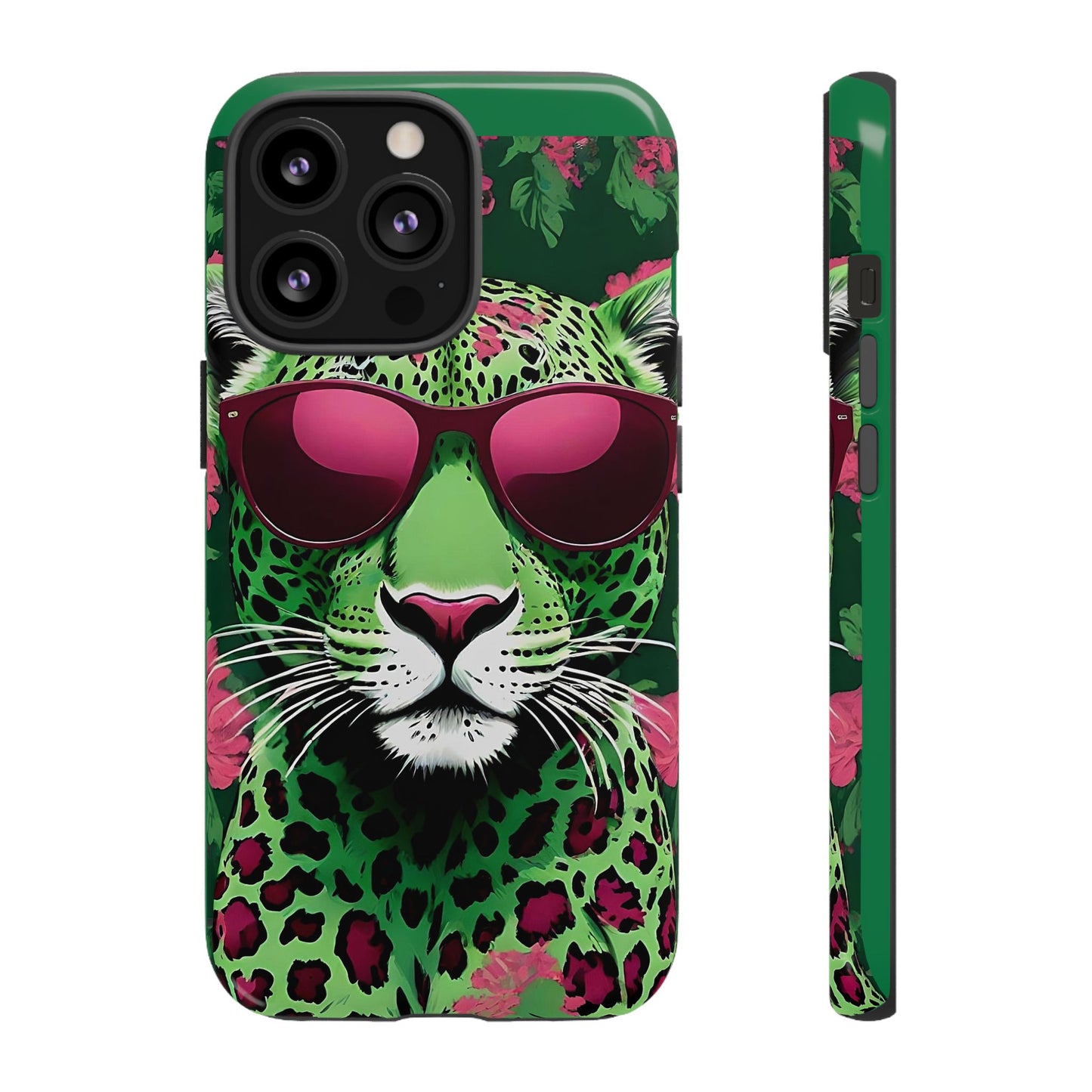 Phone Case - Lime Green & Burgundy Leopard In Sunglasses Design