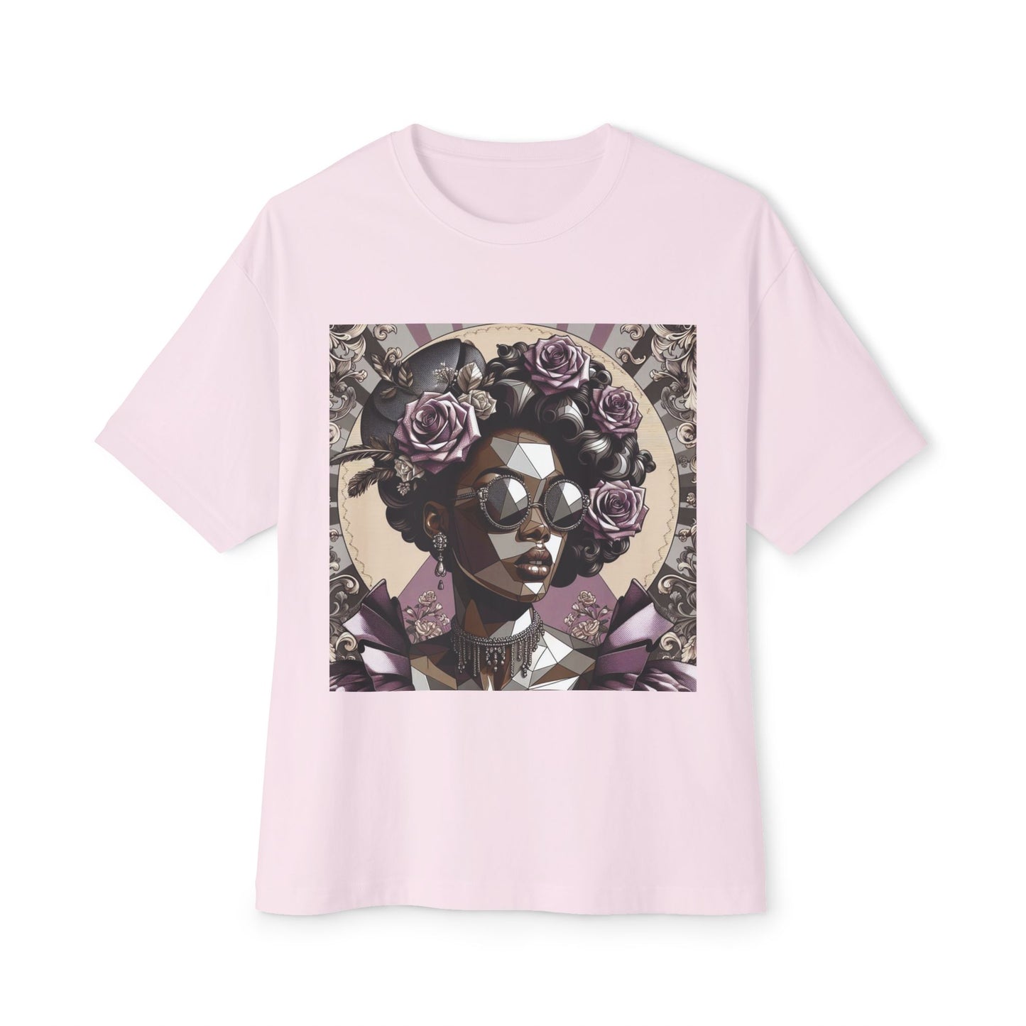 Stylish Graphic Tee with Floral Artwork, Oversized Cotton T-Shirt for Casual Wear, Gift for Art Lovers, Summer Fashion - Lilac Baroque Lady