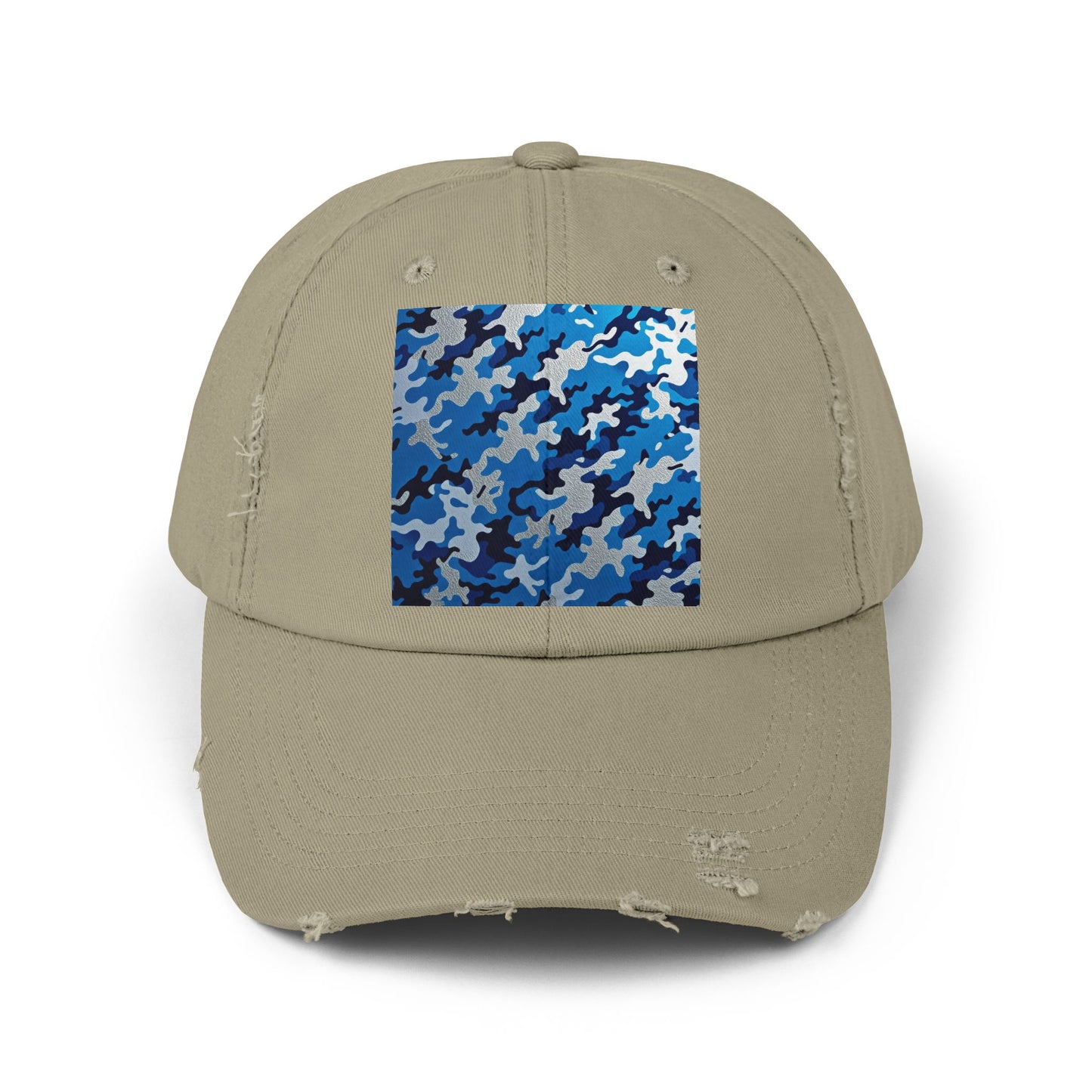 Stylish Unisex Distressed Cap, Casual Summer Hat, Trendy Gift for Him/Her, Comfortable Everyday Accessory - Blue Camo