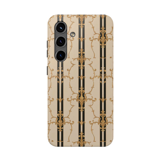 Elegantly Tough Phone Cases | Stylish Phone Covers, Durable Cases, Fashionable Accessories - Black & Beige Striped Damask
