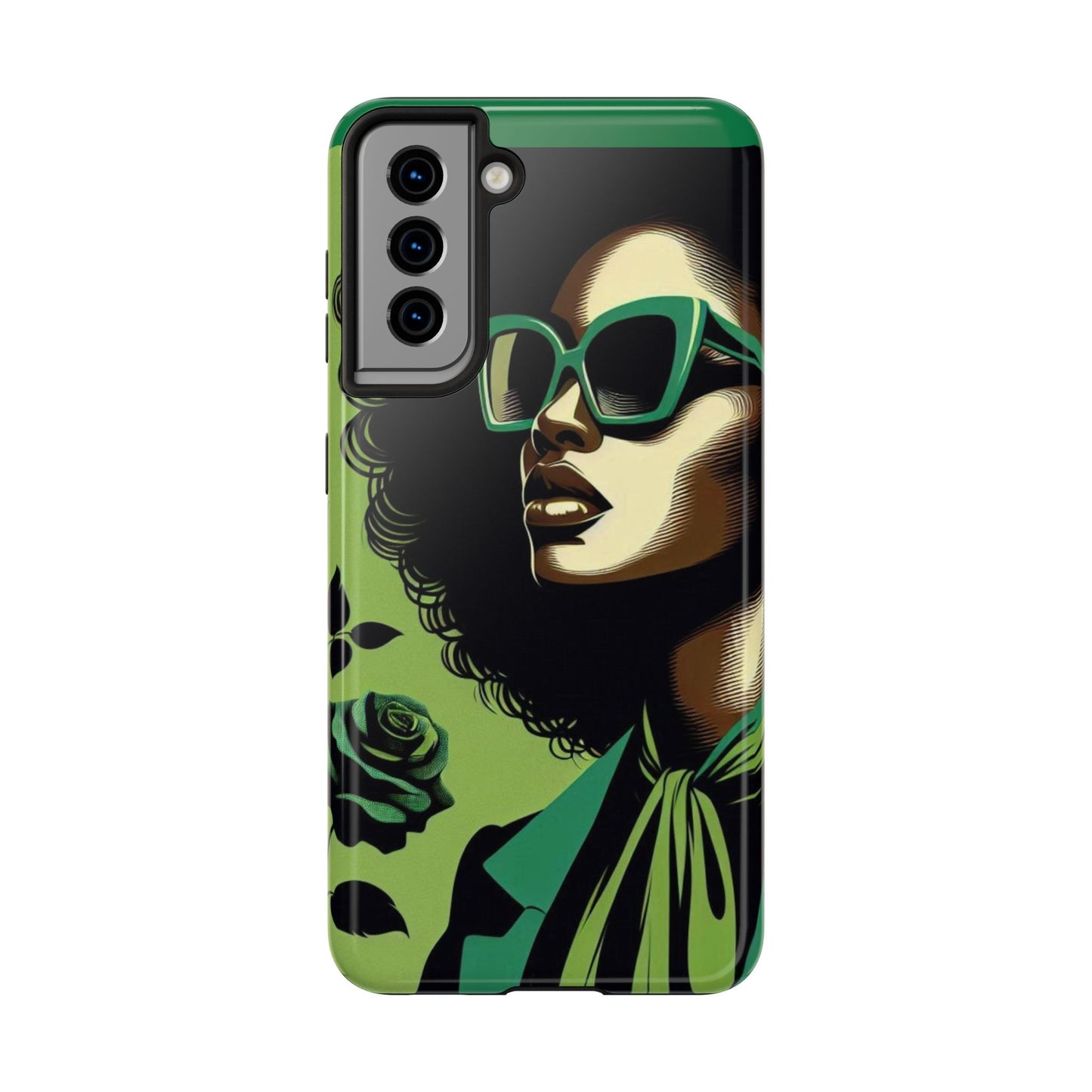 Chic Tough Phone Case | Artistic Green & Black Design | Phone Protection, Gift for Her, Stylish Accessory, Trendy Tech - Lady in Green