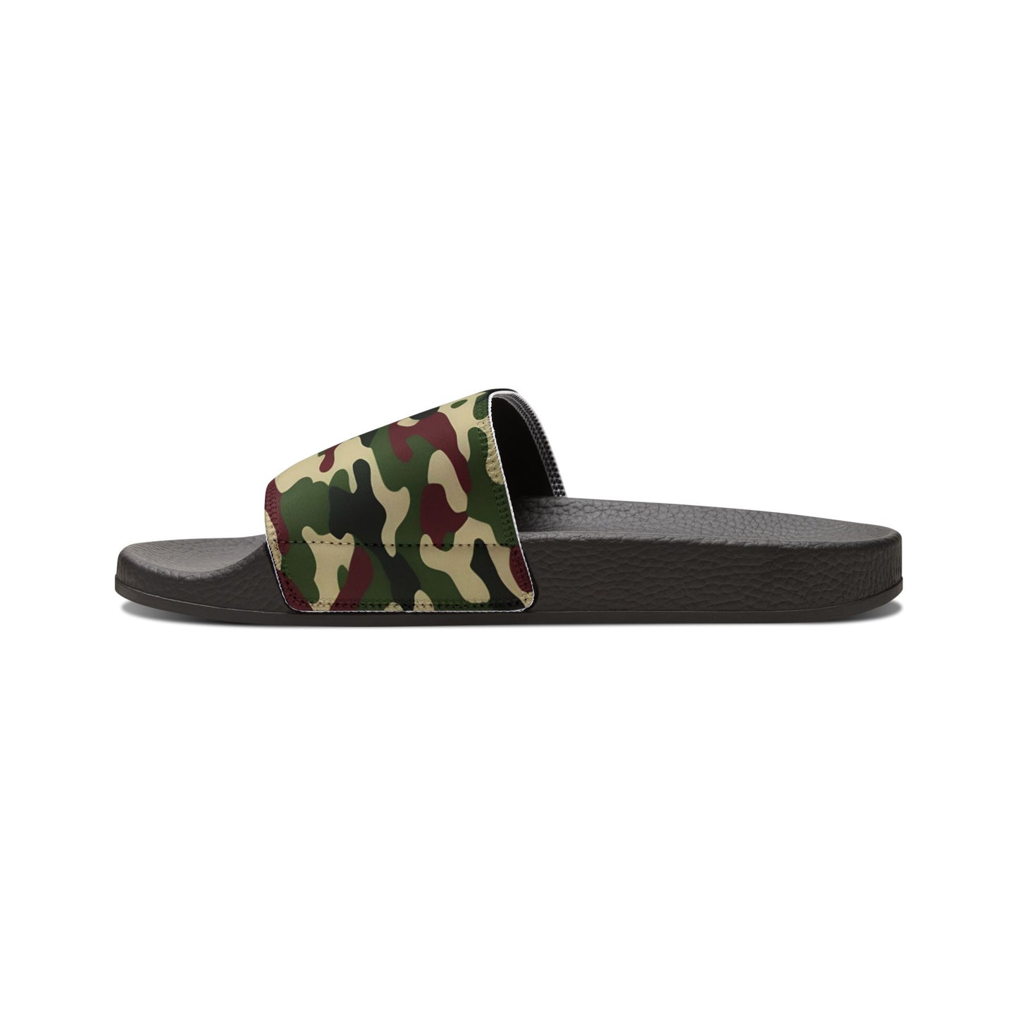 Camo Print Men's Sandals | Summer Footwear, Vacation Shoes, Casual Slides, Outdoor Wear, Stylish Comfort - Army Green & Burgundy Camo