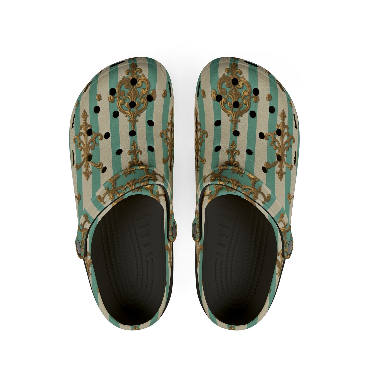 Stylish EVA Foam Rubber Clogs - Trendy Slip-On Shoes for Comfort & Versatility, Perfect for Casual Wear - Matte Green Striped Rococo