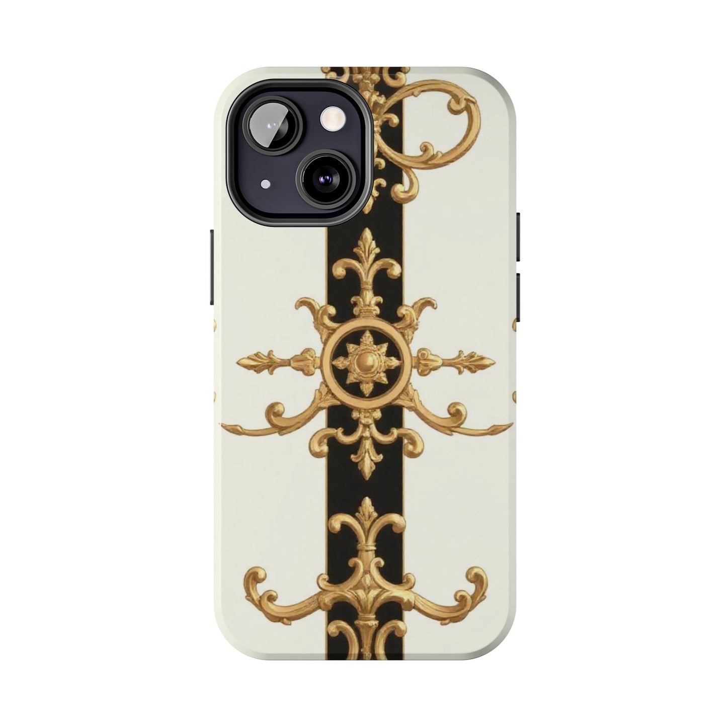 Elegant Baroque Tough Phone Case | Stylish Protection for Your Device, Gift for Her, Phone Accessories - Black & White Striped Gold Baroque