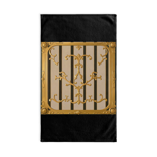 Elegant Decorative Hand Towel with Vintage Gold Design, Kitchen Accessory, Bathroom Decor, Gift for Home - Beige Striped Gold Rococo
