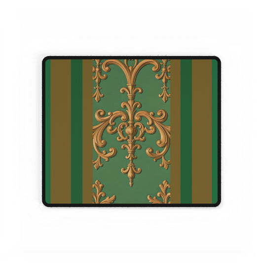 Elegant Office Desk Mats for Home & Work, Stylish Decor, Personalized Gift Idea for Professionals - Olive Green Striped Rococo