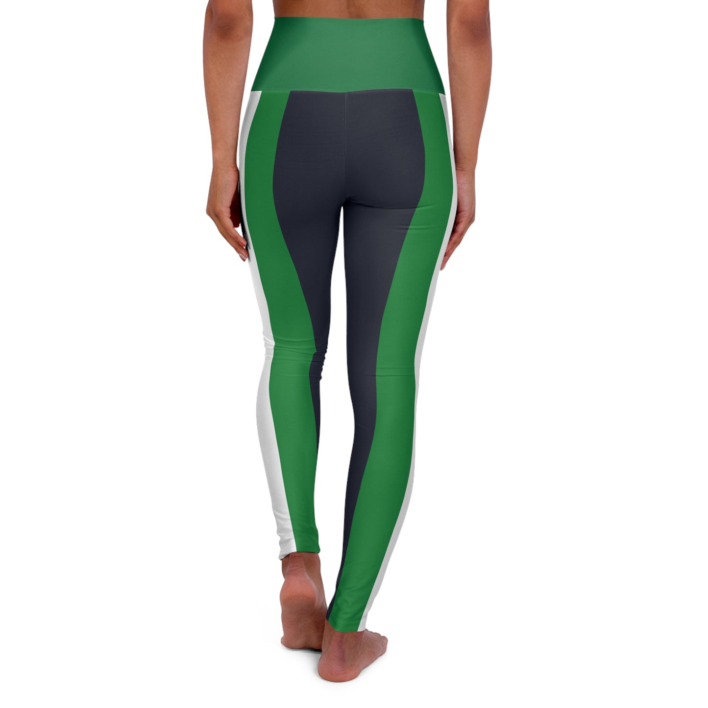 Lunar Midnight & Green-White Striped Vibrant High Waisted Yoga Leggings, Activewear, Fitness Apparel, Workout Leggings, Athleisure, Gifts for Yogis