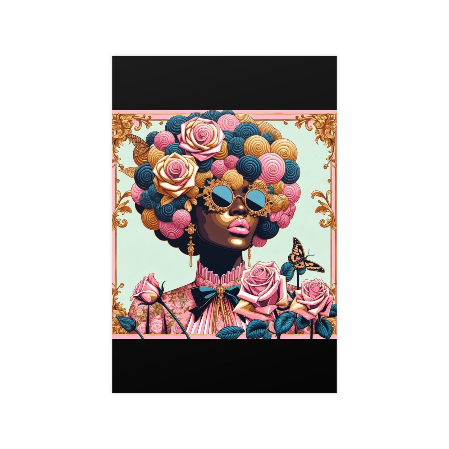 Vibrant Matte Art Posters, Wall Decor for Home, Boho Wall Art, Afrocentric Decor, Unique Gifts for Her - Lady In Pink Baroque