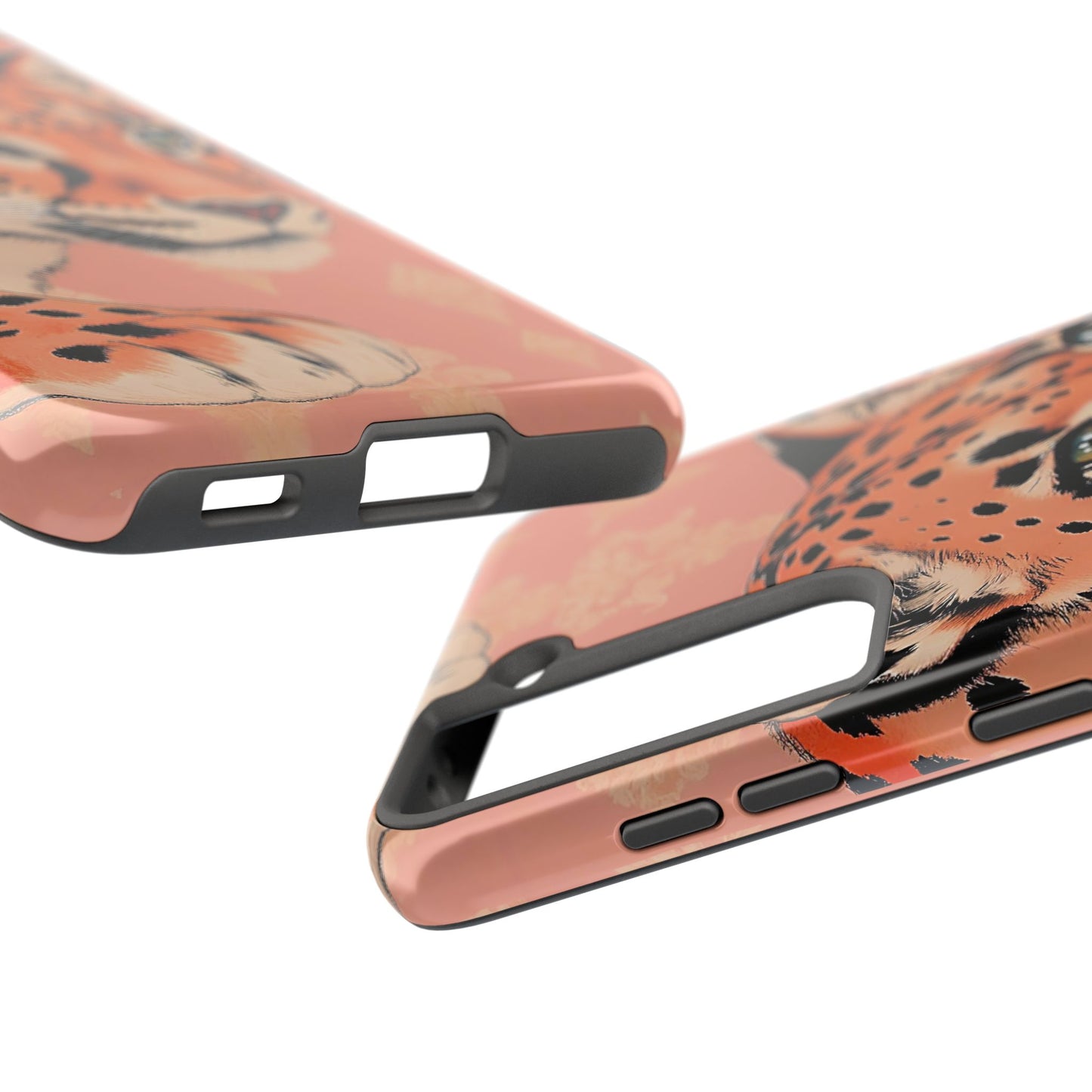 Leopard Tough Phone Case - Trendy Floral Motif Design for Animal Lovers - Peach Leopard & Damask