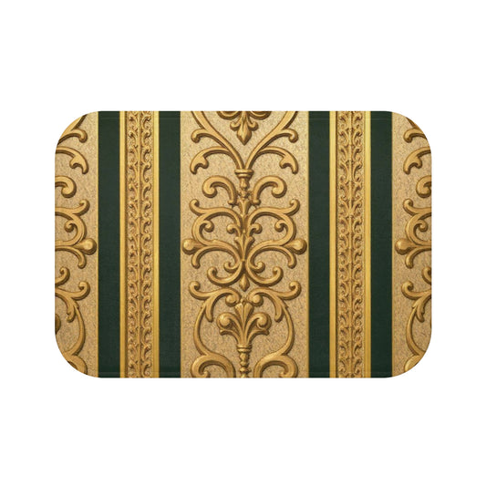 Elegant Teal Striped Gold Baroque Vintage-Inspired Bath Mat | Luxurious Home Decor, Bathroom Accessory, Gift for Her, Housewarming Present