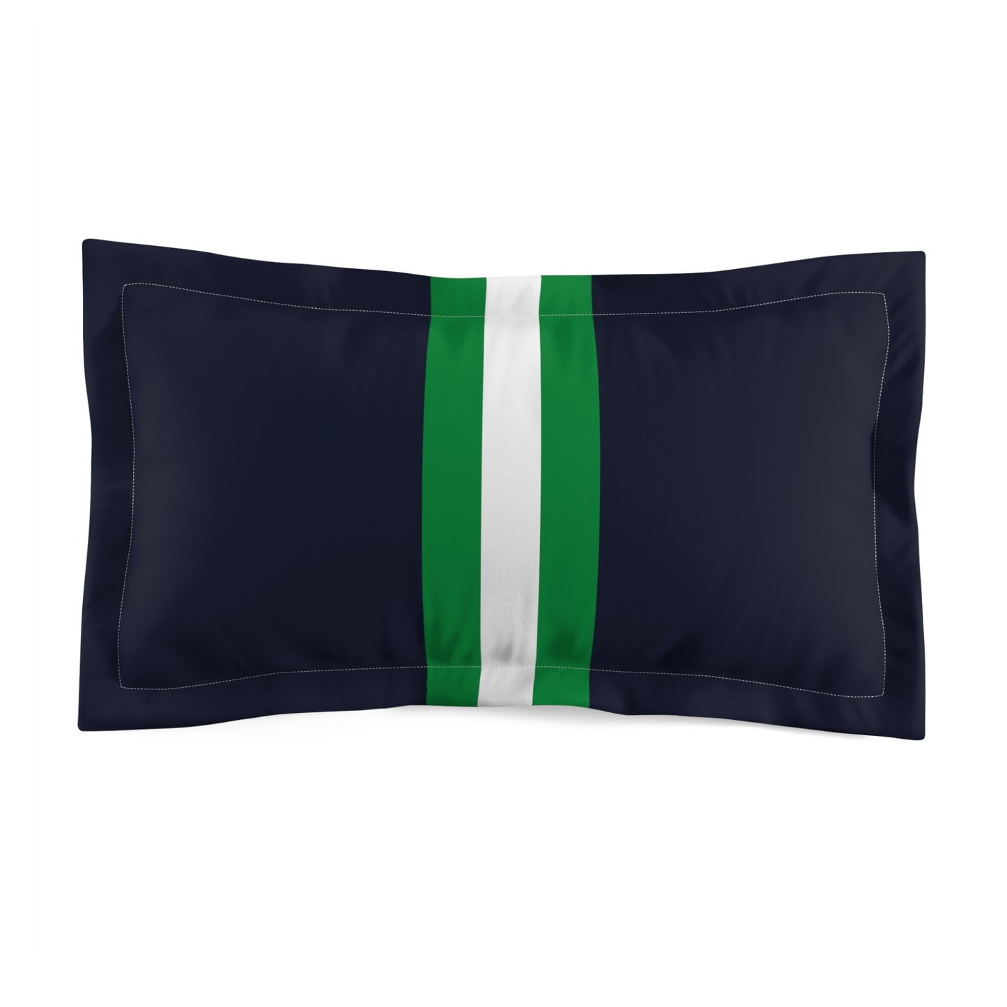 Lunar Midnight & Green-White Striped Microfiber Pillow Sham, Modern Bedroom Decor, Cozy Home Accessory, Sleep Gift, Dorm Room Essential