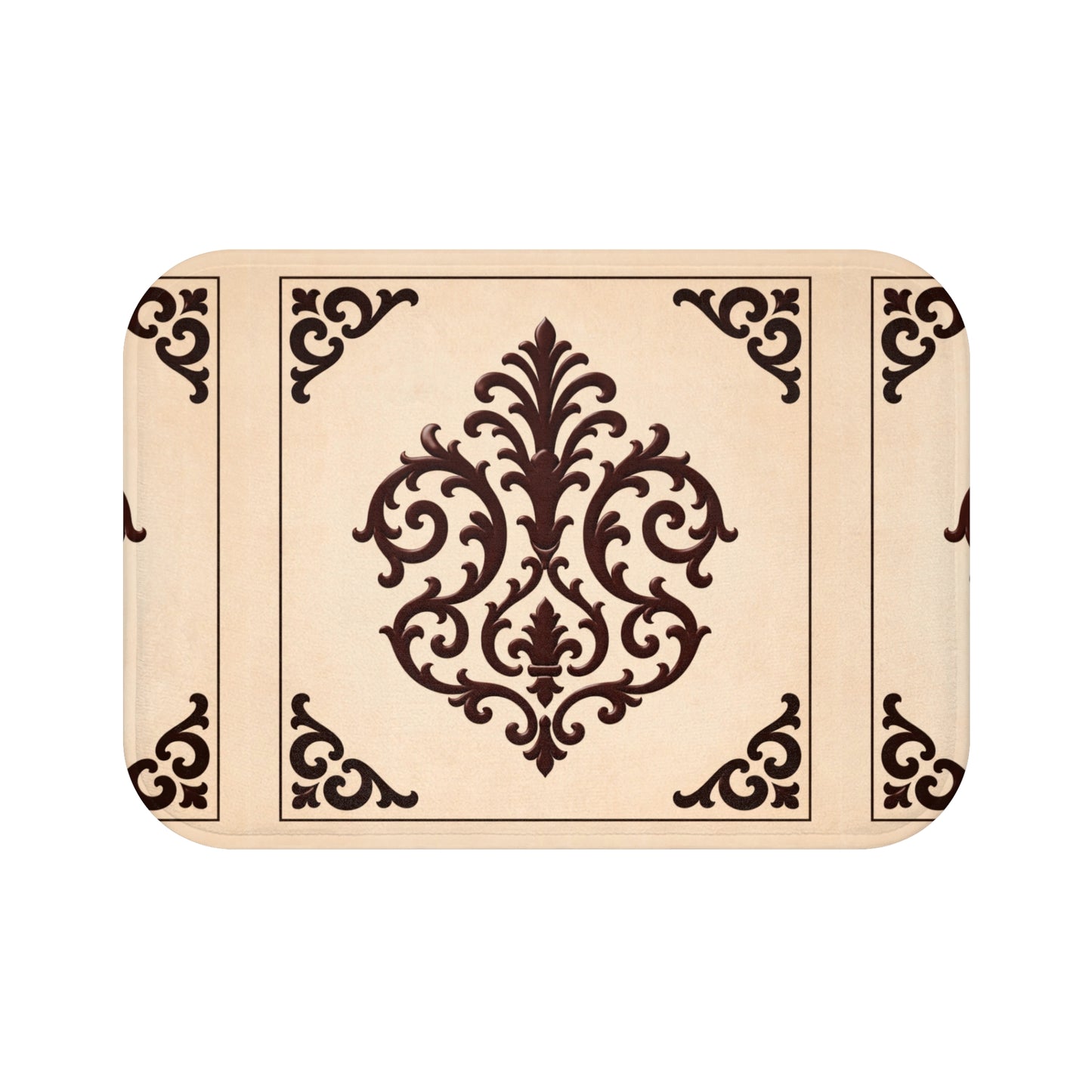 Almond-Beige & Brown Baroque Bath Mat – Beige & Brown Decorative Bathroom Rug