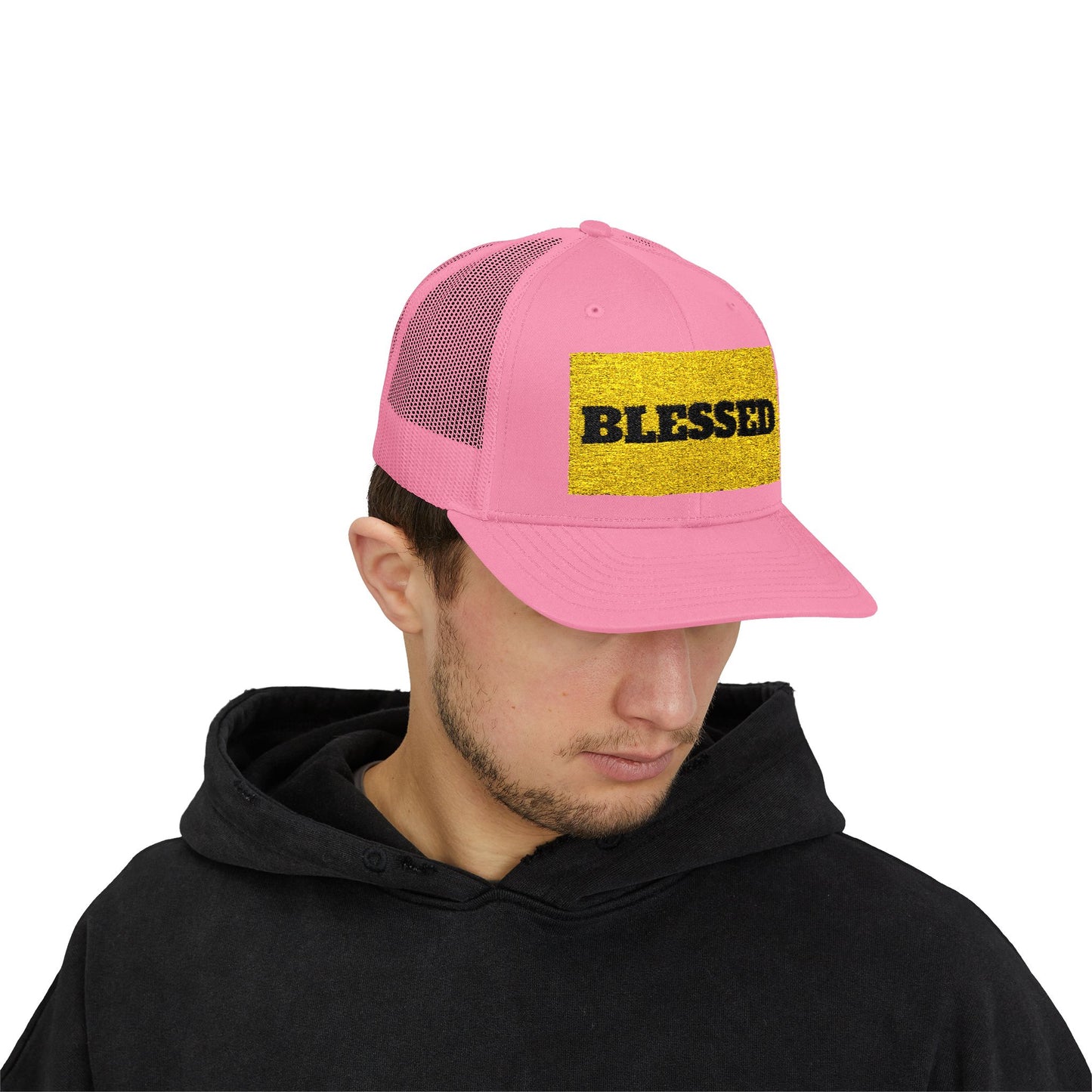Blessed In Gold Snapback Trucker Cap for Everyday Inspiration, Faith-Based Accessory, Adjustable Hat, Gift for Friends, Motivational Cap
