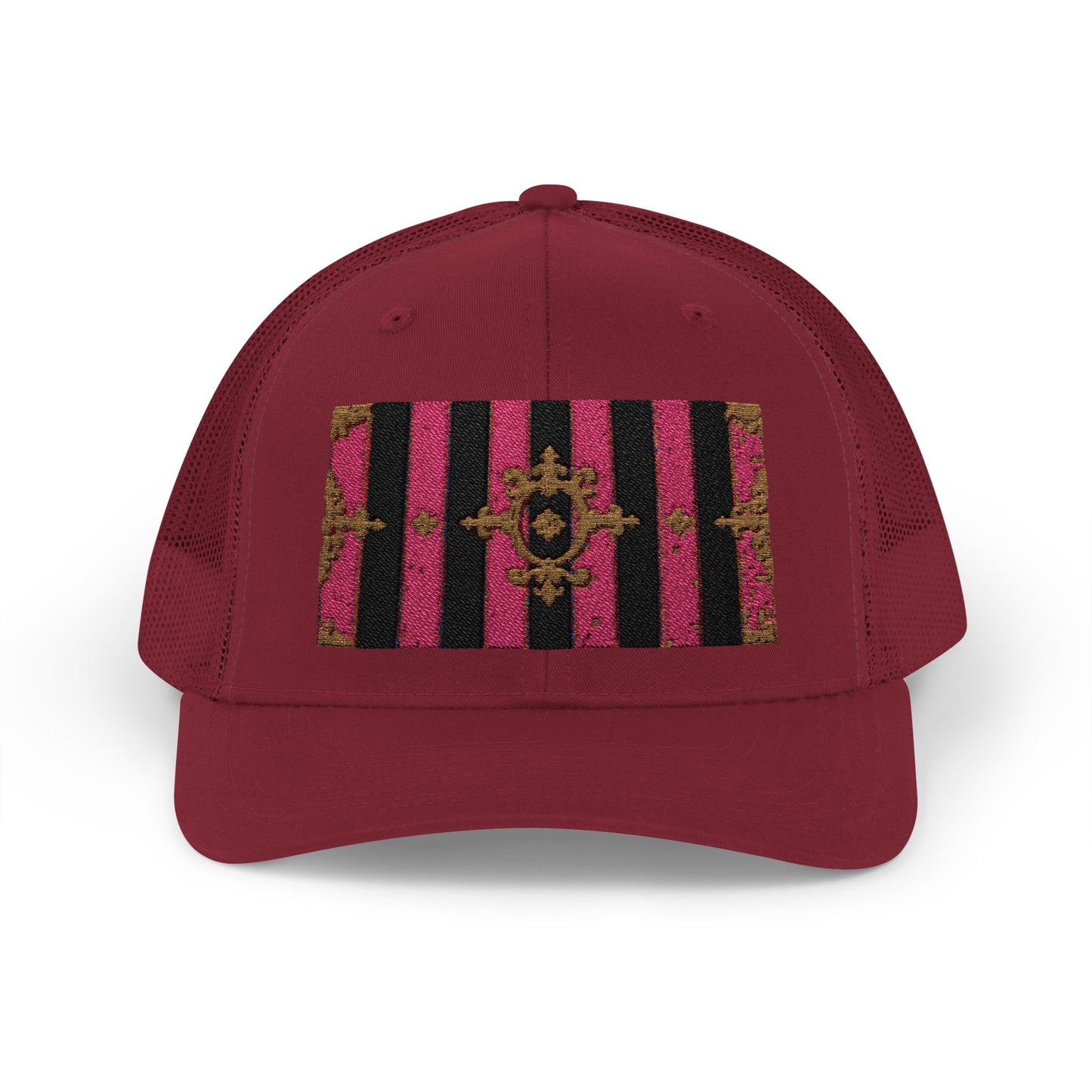 Stylish Snapback Trucker Cap with Black & Mauve Striped Gold Baroque, Trendy Fashion Hat, Perfect Gift for Him/Her