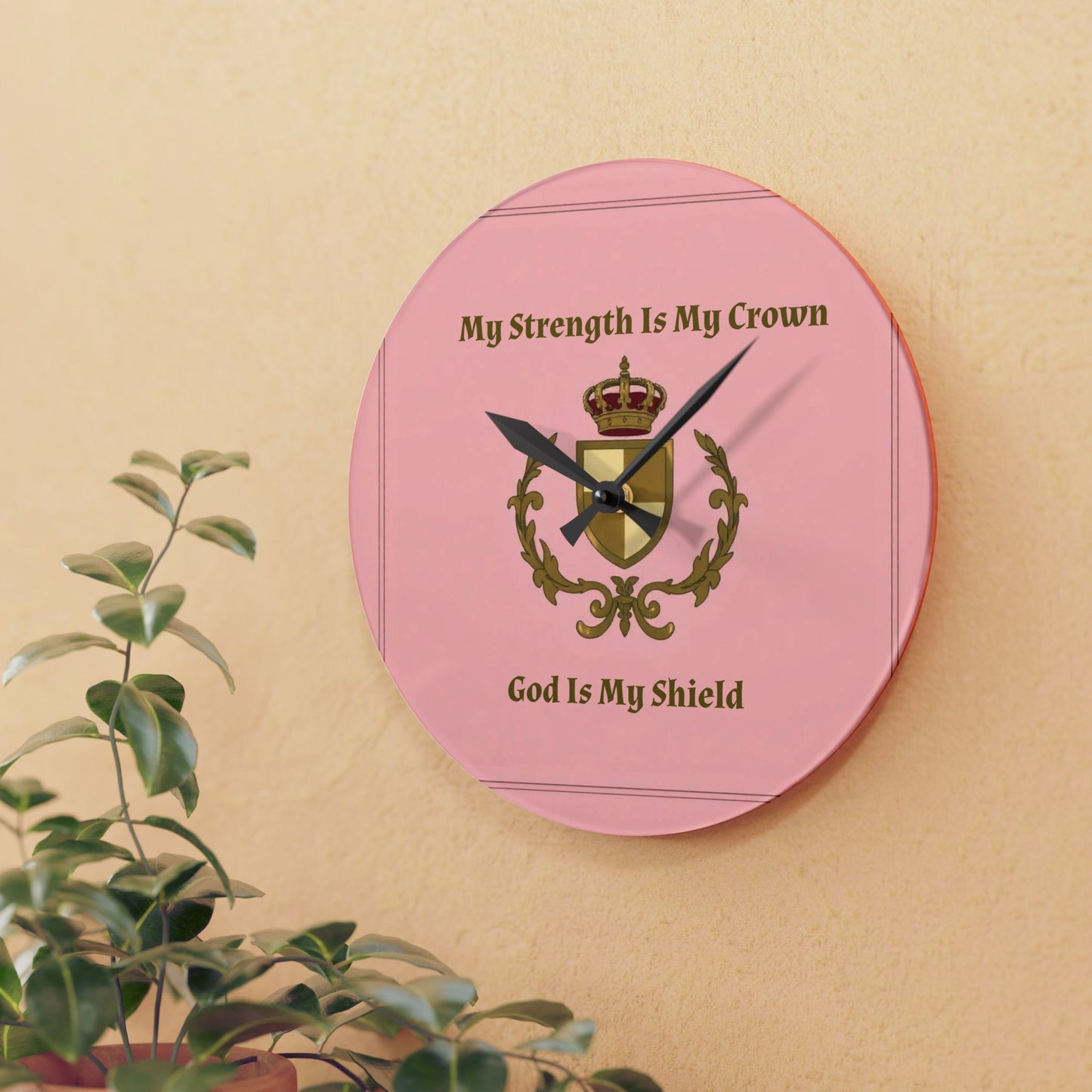 Crest & Crown Spiritual Quote Acrylic Wall Clock, Motivational Home Decor, Gift for Her, Bedroom Clock, Crown Art, Positive Vibes