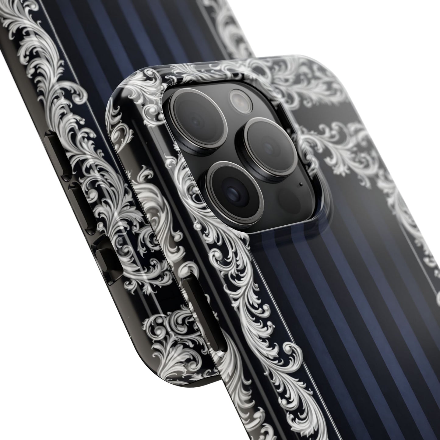 Navy Stripes & Baroque Tough Phone Case — Protective Decorative iPhone Case
