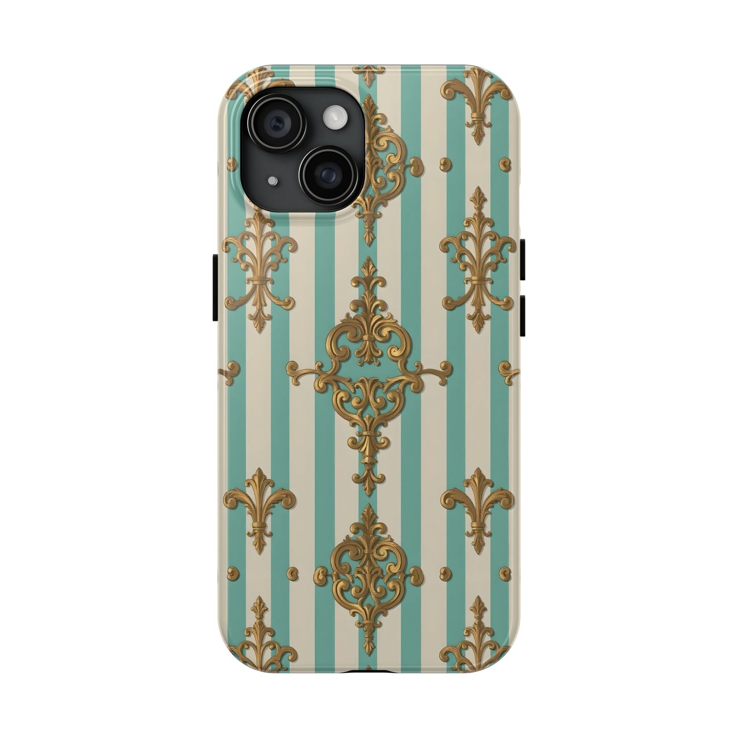 Elegant Striped Phone Case with Vintage Design, Tough Phone Cover, Stylish Smartphone Case - Matte Green Striped Rococo