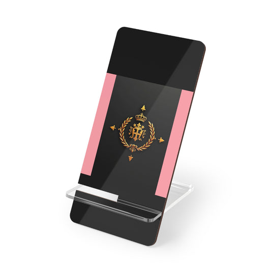Elegant Mobile Display Stand for Smartphones, Stylish Phone Holder, Gifts for Tech Lovers - Pink Striped Gold Crest