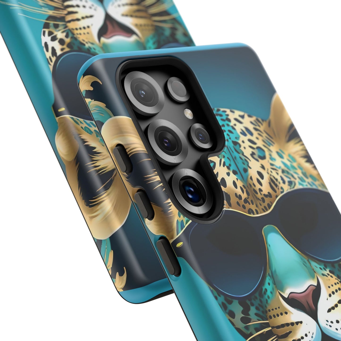 Phone Case - Aqua & Gold Leopard In Sunglasses Design