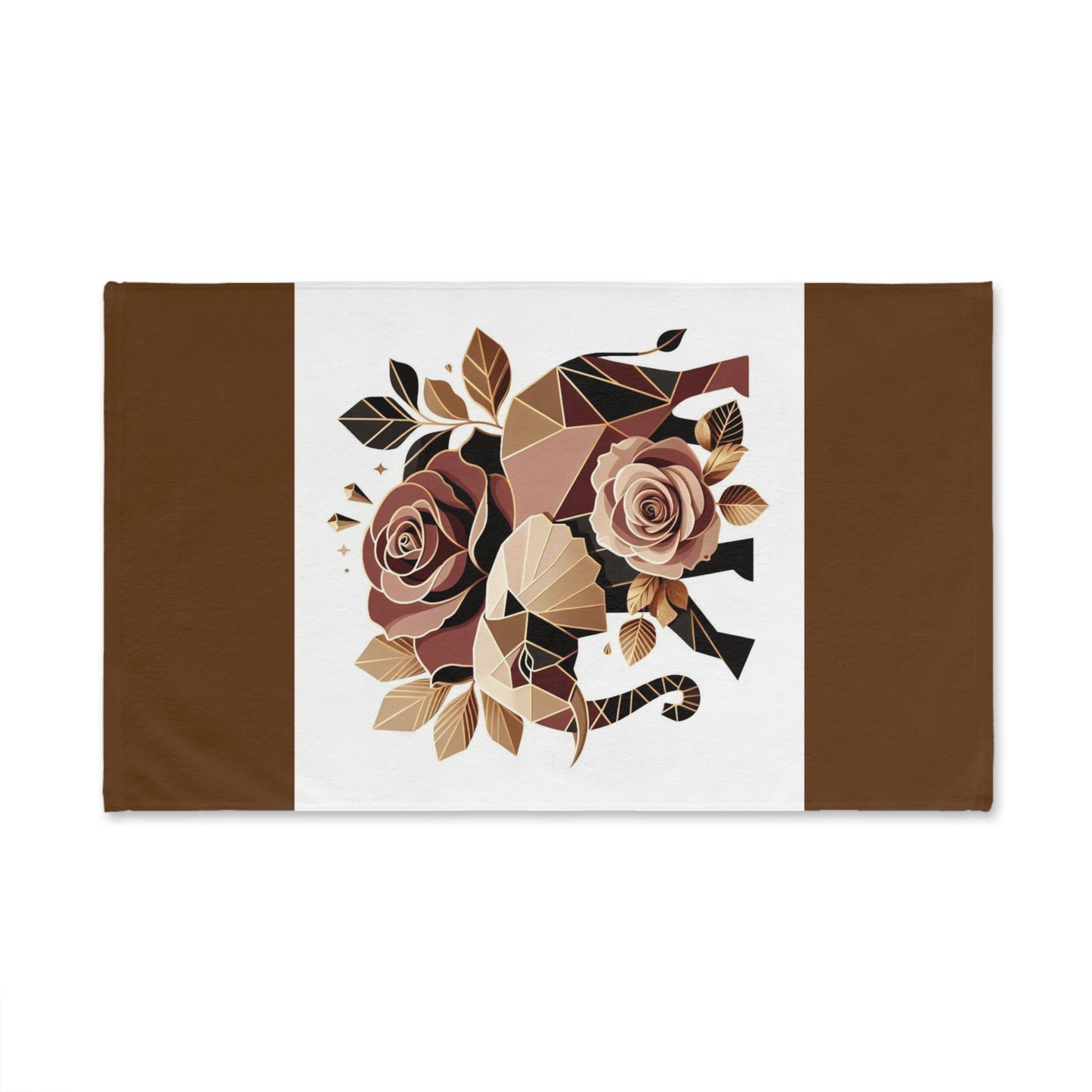 Hand Towel - Elegant Floral Roses & Elephant Design - Brown & Gold Home Decor & Gifts