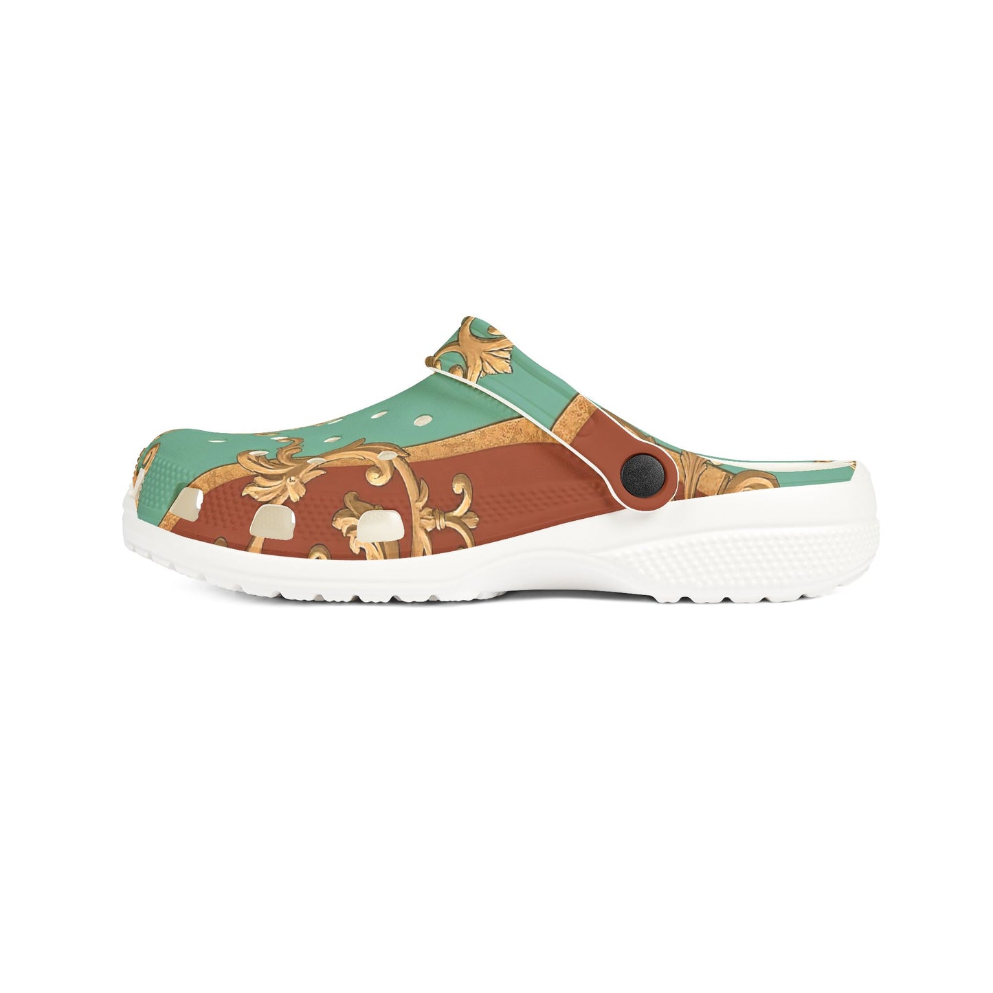 Elegant Decorative EVA Foam Rubber Shoes - Stylish Comfort for Every Occasion - Rust & Mint Aqua Striped Baroque