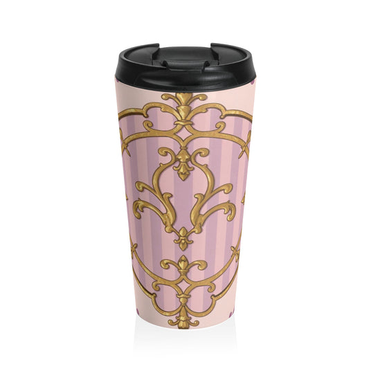 Elegant Lavender & Alabaster Striped Gold Baroque Vintage Inspired Stainless Steel Travel Mug | Perfect for Coffee Lovers, Gift for Her, Bridal Shower