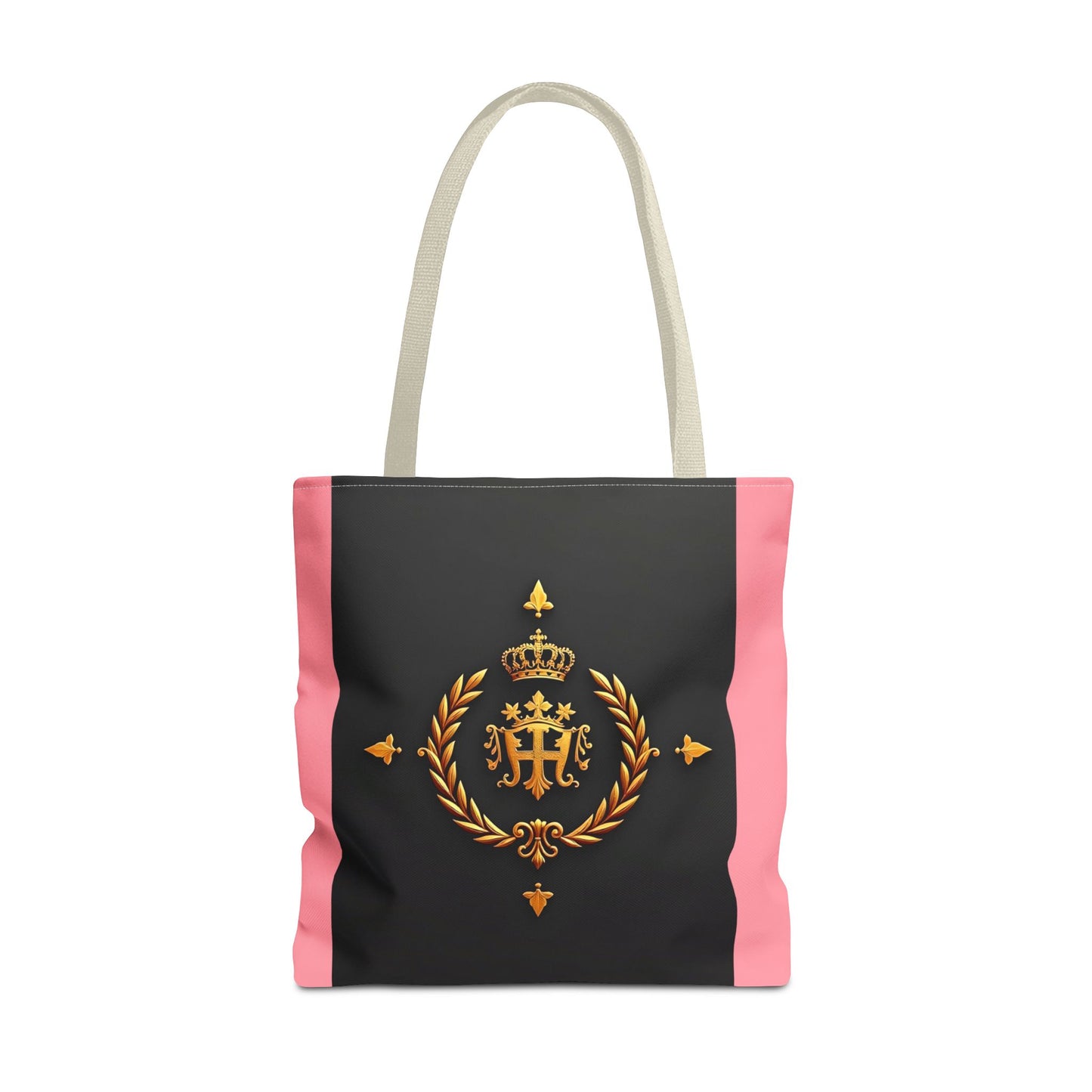 Elegant Monogrammed Tote Bag - Chic Shopper, Eco-Friendly Carryall, Personalized Gift, Stylish Accessory - Pink Striped Gold Crest