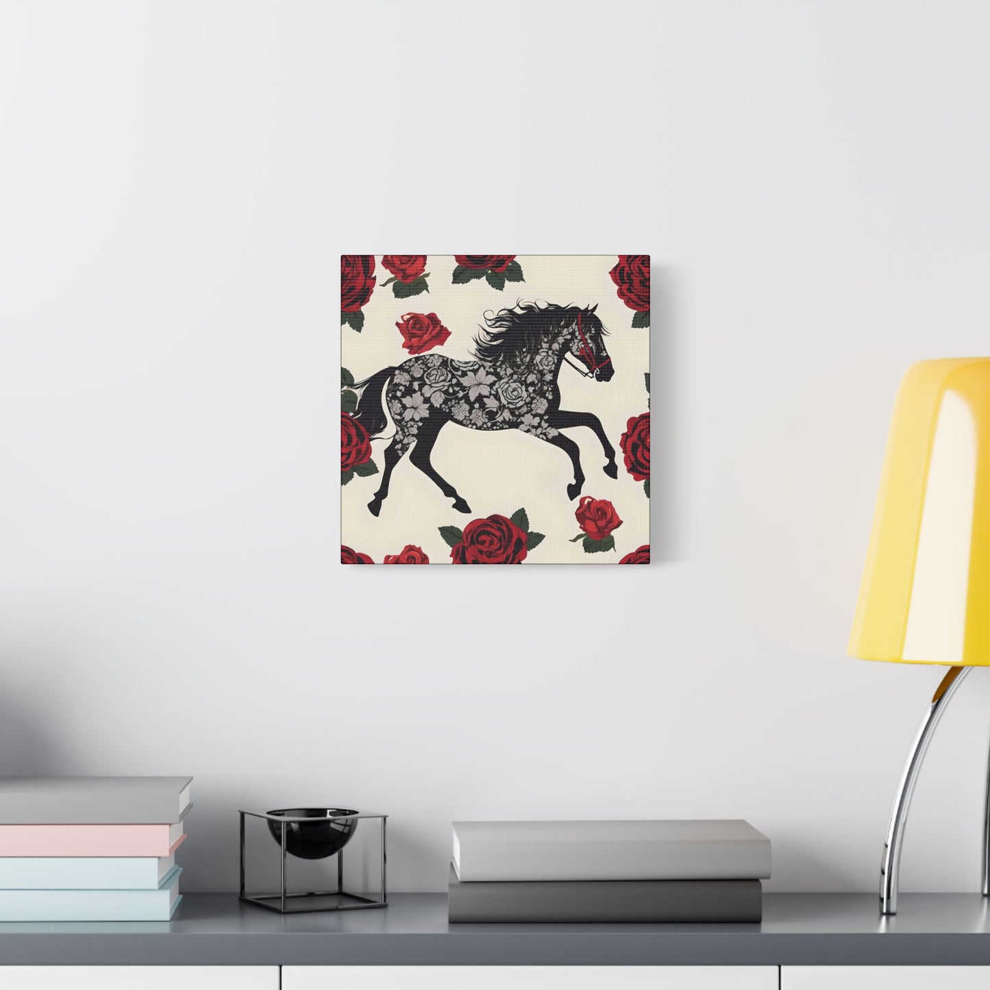 Art Print Canvas, Wall Decor, Satin Stretched Canvas, Equestrian Art, Office Decor, Home Decor - Horse & Roses
