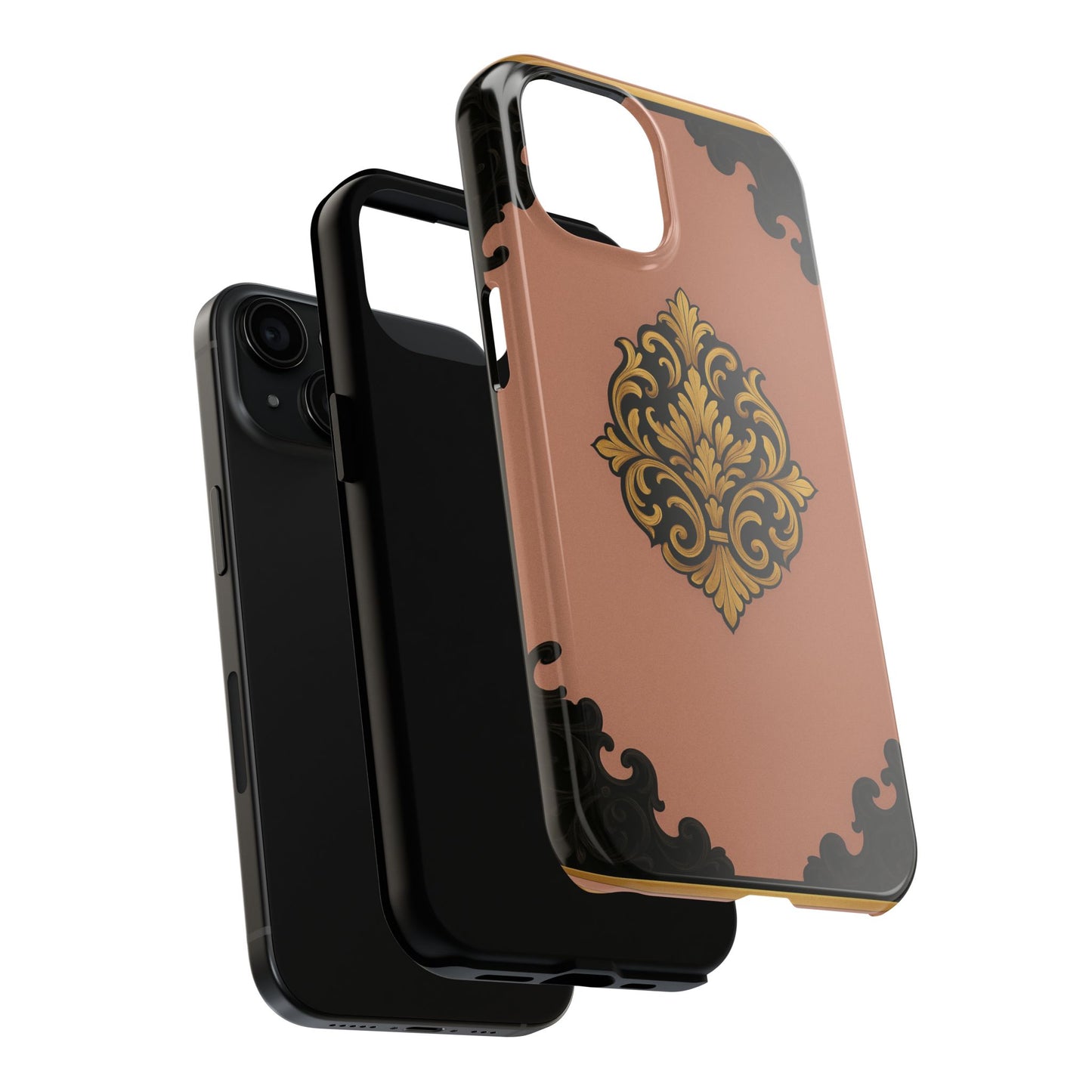 Mauve & Black-Gold Baroque Tough Phone Case — Ornate Protective iPhone Cover