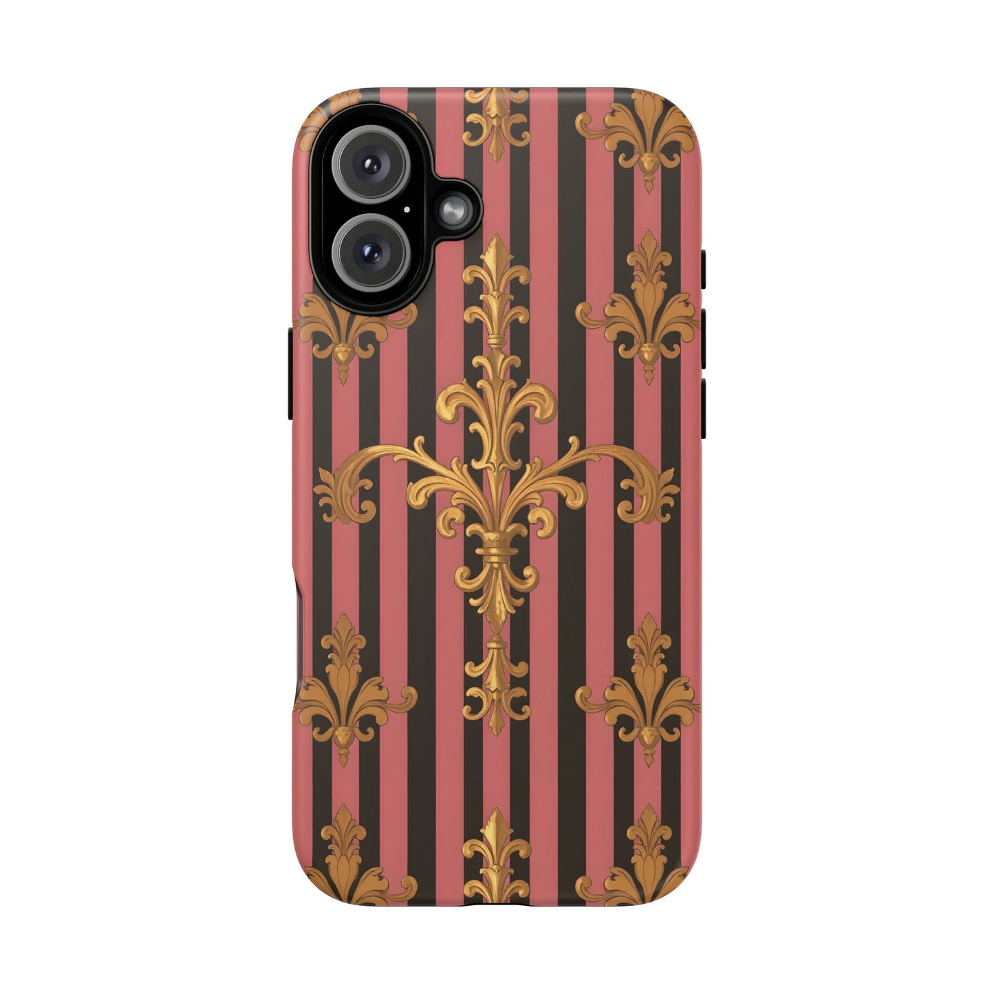 Elegant Floral Motif Phone Case - Tough Cases with Vintage Design - Mauve Striped Gold Damask