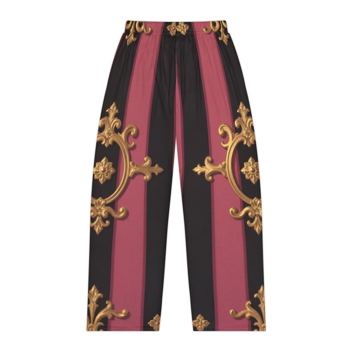 Chic Black & Mauve Striped Gold Baroque Women's Pajama Pants, Sleek Lounge Wear, Elegant Sleepwear, Cozy Weekend Attire