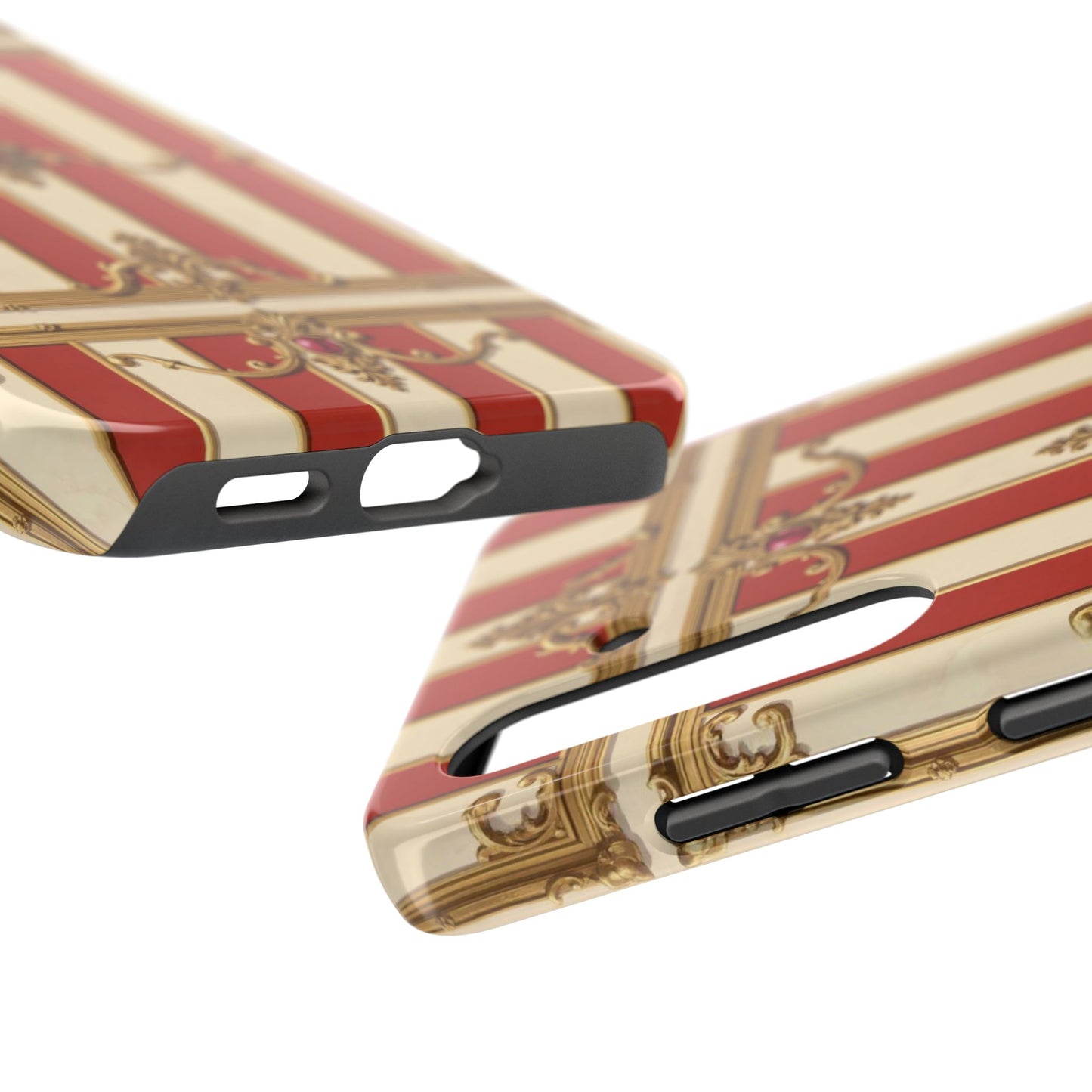 Elegant Alabaster & Dusk Orange Striped Baroque Tough Phone Case - Stylish Protection for Your Device
